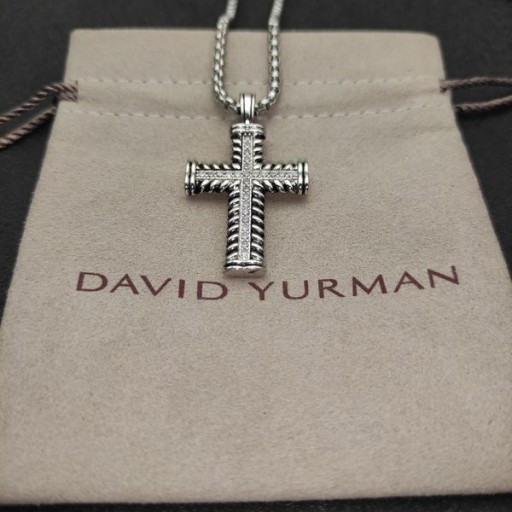 David Yurman Pánské Chevron Kříž Přívěsek Stříbrný s Diamanty 41.5 mm