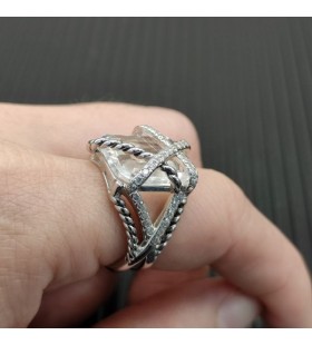 David Yurman Kabel Zábal Prsten Sterling Silver, s krystaly a Diamanty 20.4 mm
