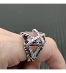 David Yurman Kabel Zábal Prsten Sterling Silver s Levandulový Ametyst a Diamanty 20.4 mm
