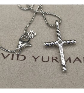 David Yurman Klasické Kabelové křížkem Přívěšek Sterling Silver s Centrem Diamond 19,5 mm