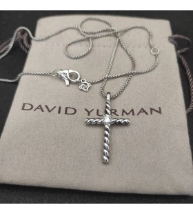 David Yurman Klasické Kabelové křížkem Přívěšek Sterling Silver s Centrem Diamond 19,5 mm