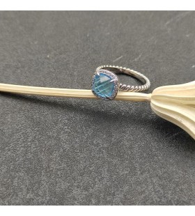David Yurman Petite Chatelaine Pavé Bezel Prsten Sterling Stříbrné s Modrým Topazem a Diamanty 7mm