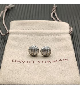 David Yurman Tvarovaná Kabel Náušnice Sterling Silver s Diamanty 8mm