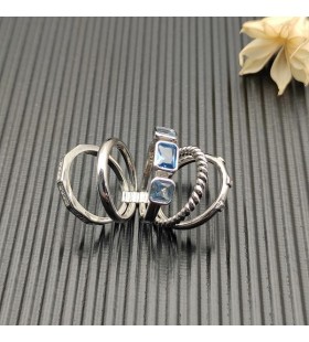 David Yurman Stax Pět Řádek Prsten Sterling Silver s Hampton Modrý Topaz a Diamanty 15mm