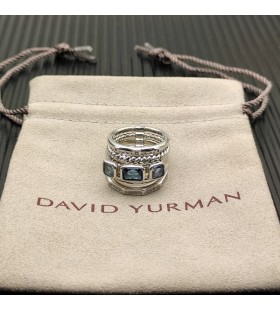 David Yurman Stax Pět Řádek Prsten Sterling Silver s Hampton Modrý Topaz a Diamanty 15mm