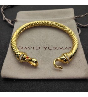 David Yurman Dámské se Sponou Cablespira náramek Náramek 18K Žluté Zlato s Rubíny a Diamanty 7mm