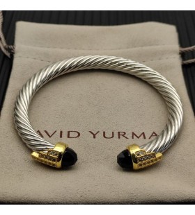 David Yurman Dámské Klasické Kabelové Manžetový Knoflíček Sterling Silver, s 18K Žlutého Zlata S Černými Diamanty 7mm