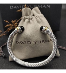 David Yurman Dámské Klasické Kabelové Manžetový Knoflíček Sterling Silver, s 18K Žlutého Zlata a Černé Onyx 7mm