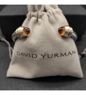 David Yurman Dámské Klasické Kabelové Manžetový Knoflíček Sterling Silver, s 18K Žluté Zlato a Šampaňské Diamanty 7mm