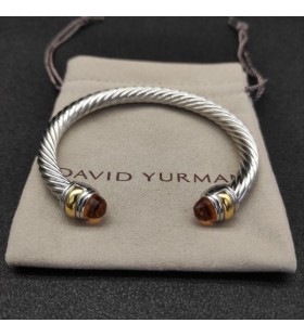 David Yurman Dámské Klasické Kabelové Manžetový Knoflíček Sterling Silver, s 18K Žluté Zlato a Šampaňské Diamanty 7mm