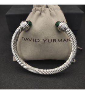 David Yurman Dámské Klasické Kabelové Manžetový Knoflíček Sterling Silver s Smaragdy a Diamanty 7mm