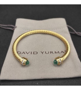 David Yurman Women's Classic Cablespira Cuff Bracelet 18K Yellow Gold with Blue Diamonds 5mm