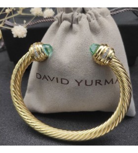 David Yurman Dámské Klasické Cablespira Manžeta Náramek 18K Žluté Zlato s Modrým Diamanty 7mm