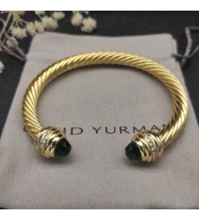 David Yurman Dámské Klasické Cablespira Manžeta Náramek 18K Žluté Zlato s Tmavě Zelenými Diamanty 7mm