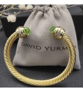 David Yurman Dámské Klasické Cablespira Manžeta Náramek 18K Žluté Zlato s Světle Zelené Diamanty 7mm