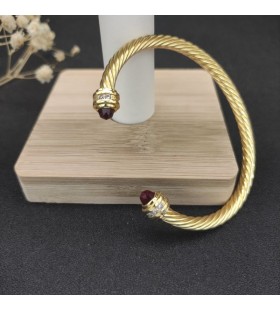 David Yurman Dámské Klasické Cablespira Manžeta Náramek 18K Žluté Zlato s Červenými Diamanty 5mm