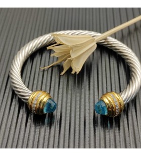 David Yurman Dámské Klasické Cablespira Manžetový Knoflíček Sterling Silver, s 18K Žluté Zlato A Modré Diamanty 7mm