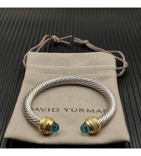 David Yurman Dámské Klasické Cablespira Manžetový Knoflíček Sterling Silver, s 18K Žluté Zlato A Modré Diamanty 7mm