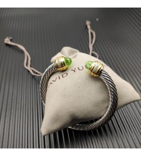 David Yurman Dámské Klasické Cablespira Manžetový Knoflíček Sterling Silver, s 18K Žluté Zlato A Světle Zelené Diamanty 7mm
