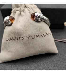 David Yurman Dámské Klasické Cablespira Manžetový Knoflíček Sterling Silver s Šampaňské Diamanty 7mm