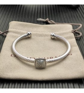 David Yurman Dámské Klasické Cablespira Stanice Manžetový Knoflíček Sterling Silver s Pavé Diamanty 4mm