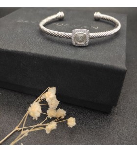 David Yurman Dámské Klasické Cablespira Stanice Manžetový Knoflíček Sterling Silver, s Bílými Diamanty 4mm