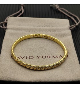 David Yurman Dámské Tvarované Kabel náramek Náramek 18K Žluté Zlato s Diamanty 6,2 mm