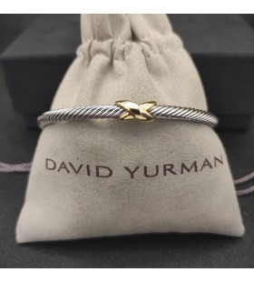 David Yurman Ženy X Klasické Kabelové Stanice Manžetový Knoflíček Sterling Silver s 14 k Žlutého Zlata 4 mm