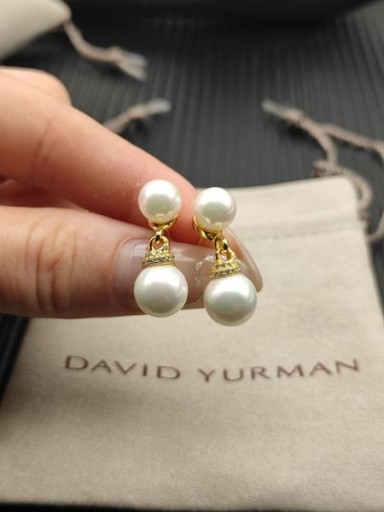 David Yurman Gul Guld 8+10mm Dobbelt Perle Øreringe