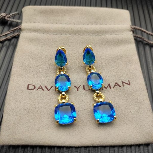 David Yurman Marbella Dråbe Øreringe 18K Gul Guld med Blå Topas og Hampton Blå Topas 51mm