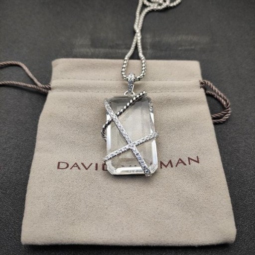 David Yurman Kvinder ' s Kabel-Wrap Amulet Sterling Sølv med krystaller og Diamanter 32mm
