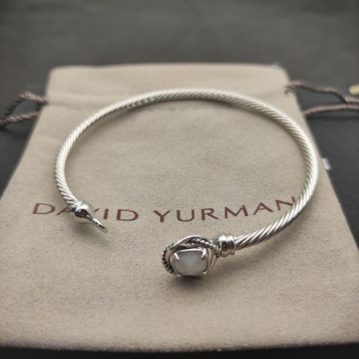 David Yurman Kvinders Petite Chatelaine Bangle Bracelet Sterling Sølv med Hvid Agat 3mm