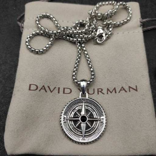 David Yurman Mænds Maritime Kompas Amulet Sterling Sølv, med Sort Diamant-20mm