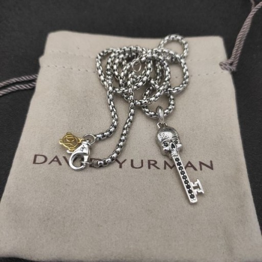 David Yurman Mænds Memento Mori Skull Nøgle Amulet Sterling Sølv med Sorte Diamanter på 31,7 mm