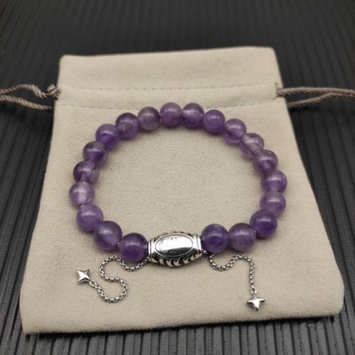 David Yurman Mænds Spirituelle Perler Armbånd Sterling Sølv med Pueple Kvarts 8mm