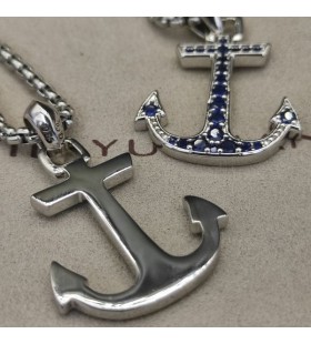 David Yurman Mænd Amuletter Anker Halskæde med Blå Diamanter
