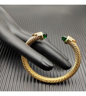David Yurman Kvinders Klassiske Kabel-Armbånd 18K Gul Guld med Grøn Diamanter 7mm