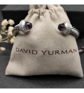 David Yurman Kvinders Klassiske Kabel-Cuff Bracelet Sterling Sølv med Pavé Diamanter og Ametyst 7mm