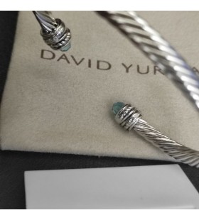 David Yurman Women ' s Classic Cablespira Cuff Bracelet Sterling Sølv med Blå Diamanter, 5mm