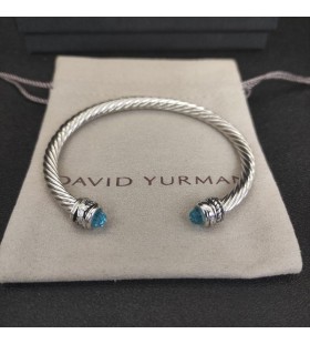 David Yurman Women ' s Classic Cablespira Cuff Bracelet Sterling Sølv med Blå Diamanter, 5mm