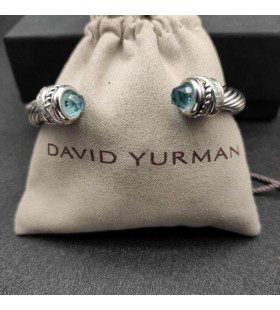 David Yurman Women ' s Classic Cablespira Cuff Bracelet Sterling Sølv med Blå Diamanter, 7mm