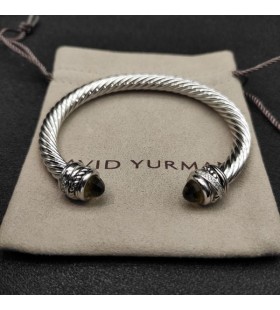 David Yurman Women ' s Classic Cablespira Cuff Bracelet Sterling Sølv med Brune Diamanter, 7mm