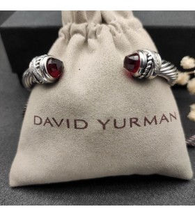David Yurman Women ' s Classic Cablespira Cuff Bracelet Sterling Sølv med Rød Diamanter 7mm