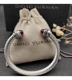David Yurman Women ' s Classic Cablespira Cuff Bracelet Sterling Sølv med Rød Diamanter 7mm