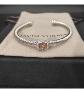 David Yurman Women ' s Classic Cablespira Station Cuff Bracelet Sterling Sølv med Champagne Diamanter 4mm