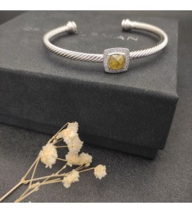 David Yurman Women ' s Classic Cablespira Station Cuff Bracelet Sterling Sølv med Citrin og Diamanter 4mm