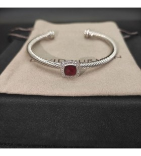 David Yurman Women ' s Classic Cablespira Station Cuff Bracelet Sterling Sølv med Granater og Diamanter 4mm