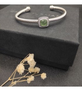 David Yurman Women ' s Classic Cablespira Station Cuff Bracelet Sterling Sølv med Akvamarin og Diamanter 4mm