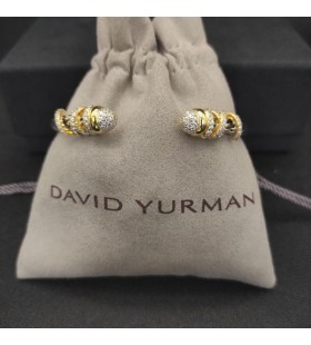 David Yurman Kvinders Helena Cuff Bracelet Sterling Sølv med 18K Gul Guld og Diamanter, 4mm