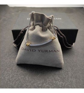 David Yurman Kvinders Petite Helena Wrap-Stationen Kæde Halskæde Sterling Sølv med 18K Gul Guld og Diamanter 29mm
